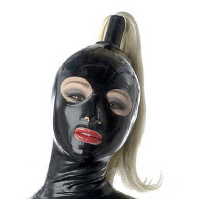 Black Latex Hood Rubber Mask With Braid Wig Handmade Open Eyes Mouth y Halloween Cosplay Costumes fo
