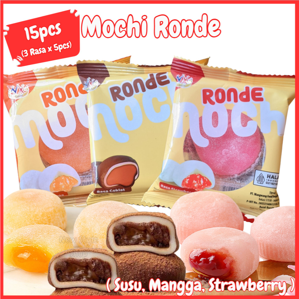 

[ HALAL ] Mochi Ronde Isi Selai Coklat, Mangga, Strawberry Mix 15pcs Varian Rasa / Snack Mochi