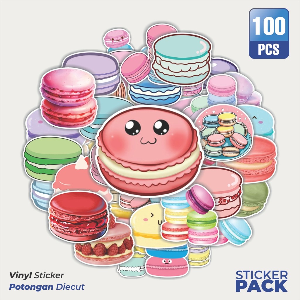 

MURAH 100 PCS Stiker Kue Macaron Waterproof Aesthetic- Untuk Laptop, Motor, dan Helm - Paper Stationery Pack