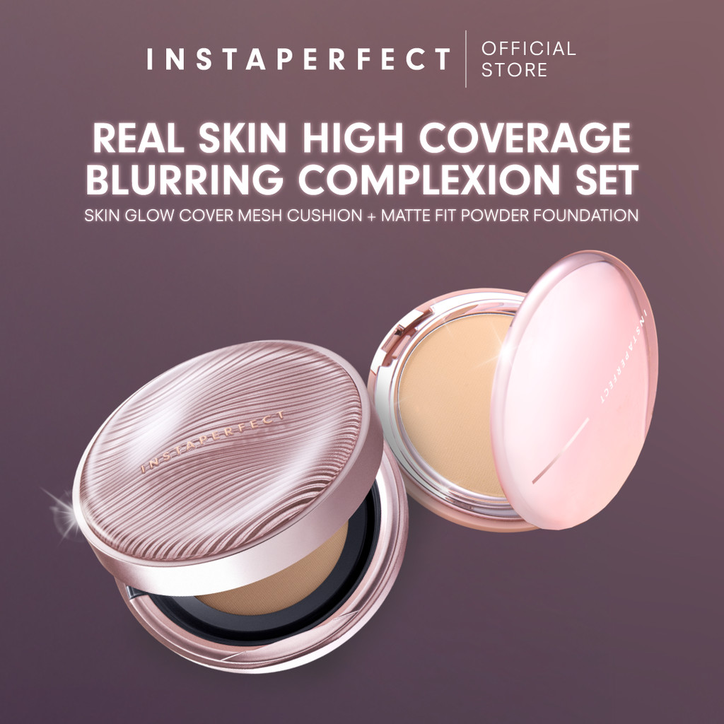 Instaperfect Real Skin High Coverage Blurring Complexion Set- Skin Glow Mesh Cushion + Matte Fit Pow