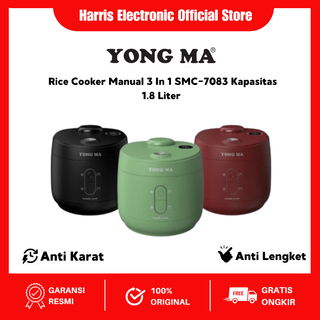 YONG MA Rice Cooker/Magic Com Manual 3 In 1 SMC-7083 Kapasitas 1.8 Liter - AHE