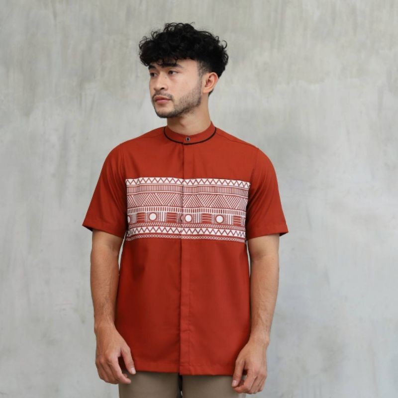 Kemko lengan pendek motif songket batik kemeja pria saviq T.66