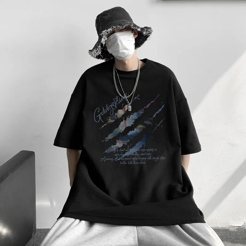 Harajuku Hip Hop  Kaos Pria Putih Kaos Oversized Pria 5XL Pakaian Santai Musim Panas Cetakan Huruf K