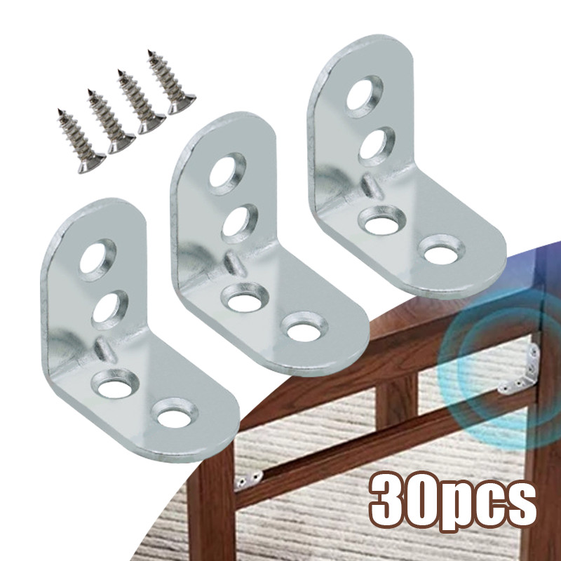 30pcs Siku L Stainless Steel + 4pcs Sekrup Siku Rak Verseng Bracket Siku Penyangga Rak
