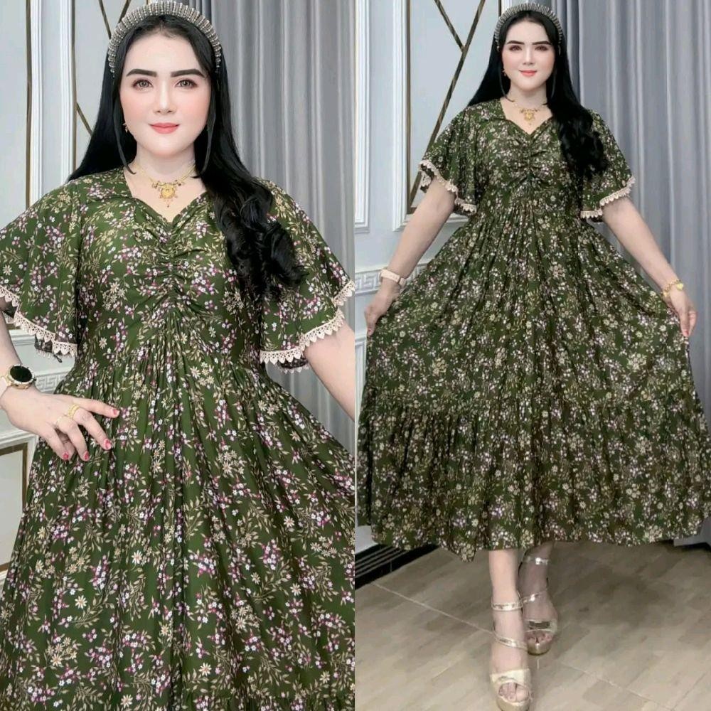 Daster Wanita Lajiya Karet Dada Kerut Katun Rayon Adem LD 110 120 PB 130 Lengan Pendek Tali Pinggang