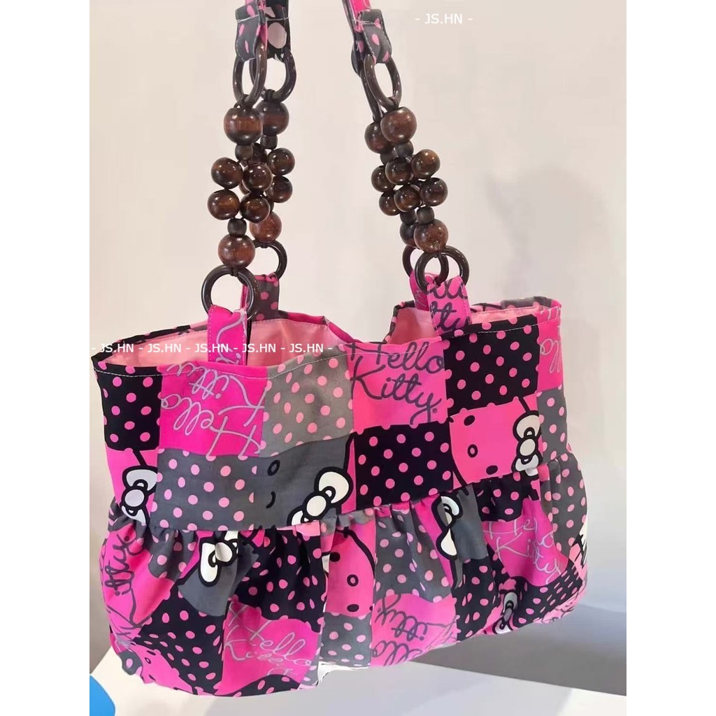 JS.HN - Tas Bahu Wanita Motif Hello Kitty Kapasitas Besar Dengan Manik-manik Warna Pink