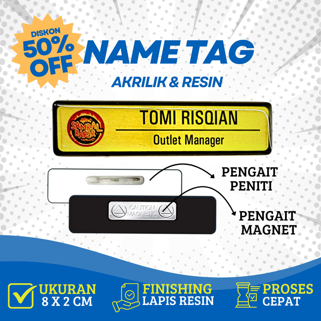 Name Tag /Nama Dada /Akrilik-Kuningan-Stainless-Peniti-Magnet