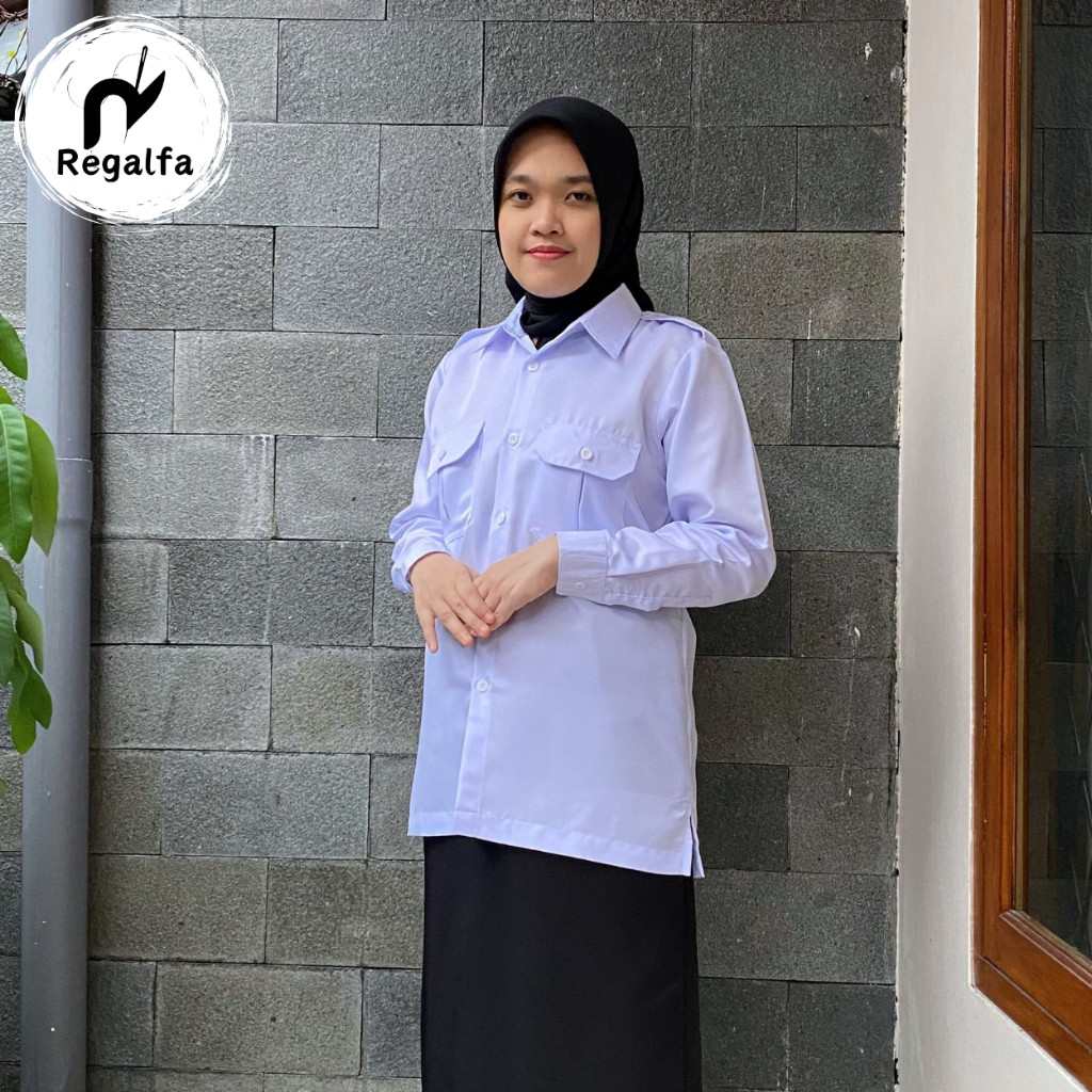 LAVONNE.STORE Atasan Baju Kemeja Saku Dada Putih PDH Dinas Kerja PNS Wanita ASN/P3K Guru Terkini Cew