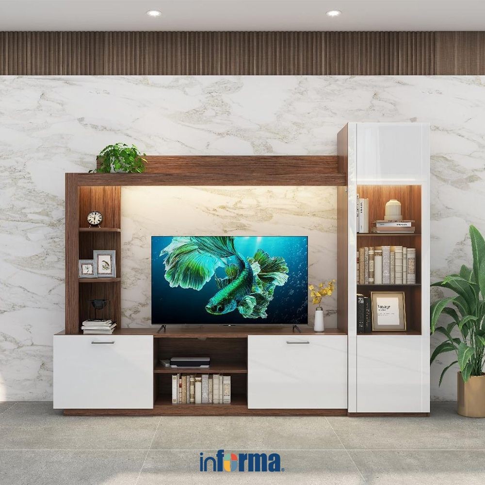 Informa Saverio Set Lemari Tv Entertainment Center - Cokelat/Putih Bufet Tv Rak Tv Minimalis Meja Tv