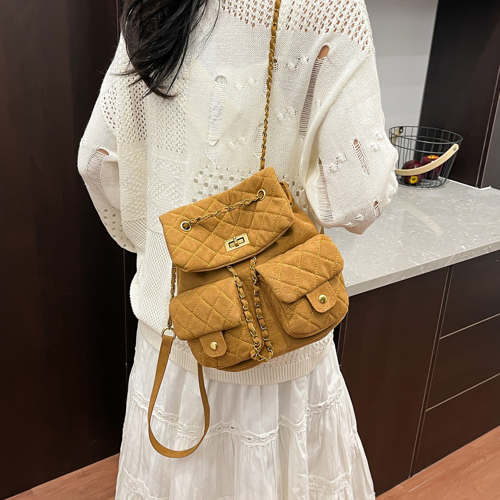 Tas Wanita Versi Korea Kecil Gaya Chanel Ransel Rantai Quilted Musim Panas Niche Serbaguna Ransel Ke