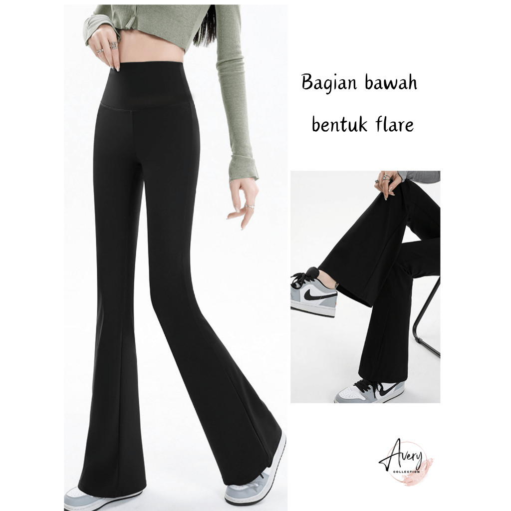 V Glow - Celana Legging Olahraga Yoga Gym Pilates, Flared Legging Slimming High Waist, Legging Bootc