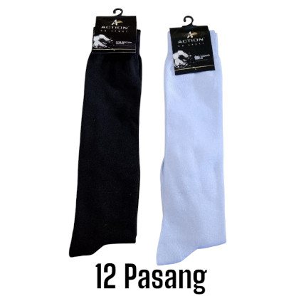 12 Pasang Kaos Kaki Sepak Bola Dan Futsal Dewasa Panjang Polos Hitam Dan Putih, Kaos Kaki Olahraga