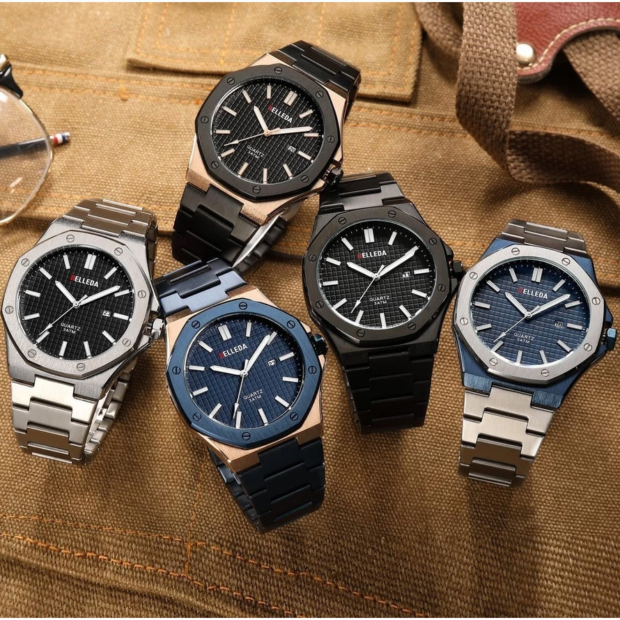 Jam Tangan Pria BELLEDA 9588 Rantai Tanggal Stainlees Steel Water Proof