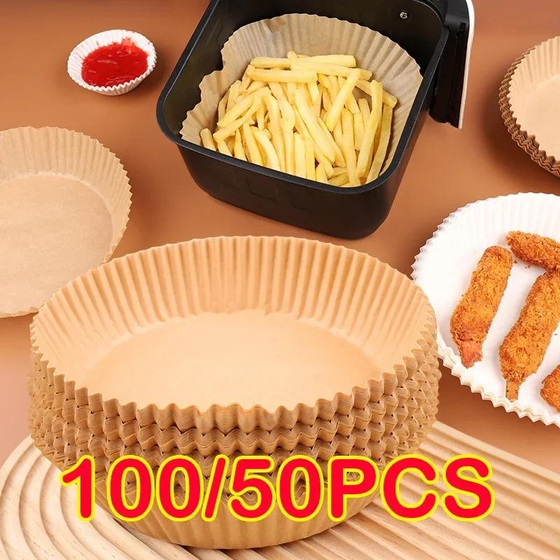 100/50PCS Air Fryer Paper Trays Airfryer Baking Paper Molds Square Round Oil-proof Air Fryer Disposa