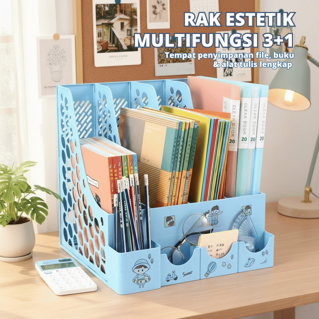 FREE STIKCER Rak Penyimpanan File/Dokumen Sekat 4 Rak Buku, Pena Dan Alat Tulis Kantor