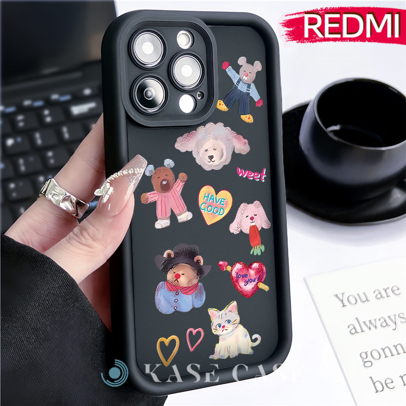 Lucu Animal Silicone SoftCase Redmi NOTE 13 Pro Redmi 12 13C Xiaomi-POCO-M4 Pro Soft Polos Hitam TPU