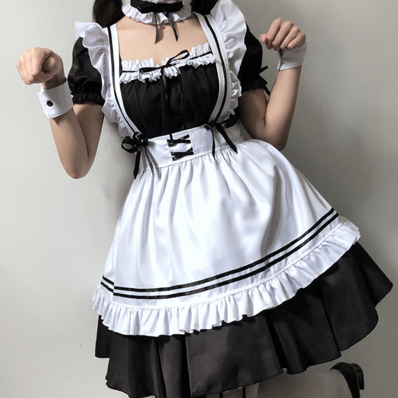 Black White Lolita Maid Costume Cosplay Costumes Cute Dress y Fren Apron Uniform Cafe Maid Party Ski