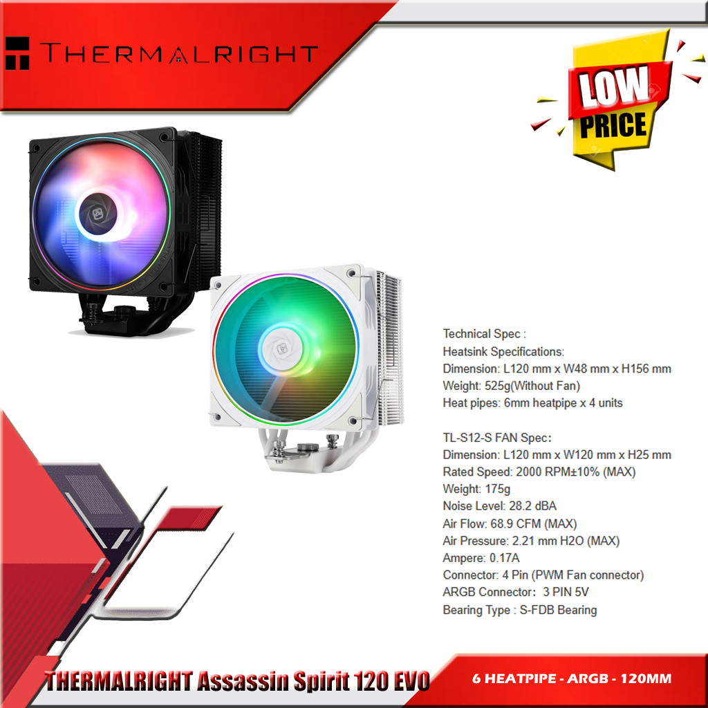 Cpu Cooler THERMALRIGHT Assassin Spirit 120 EVO ARGB - Air Cooler Processor Intel/AMD
