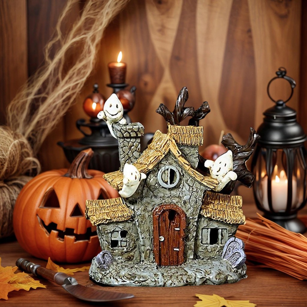 Haunted House Figurine Indoor Resin Halloween Room Decor 5.3Inch Glowing Figure Lighted Statue For T