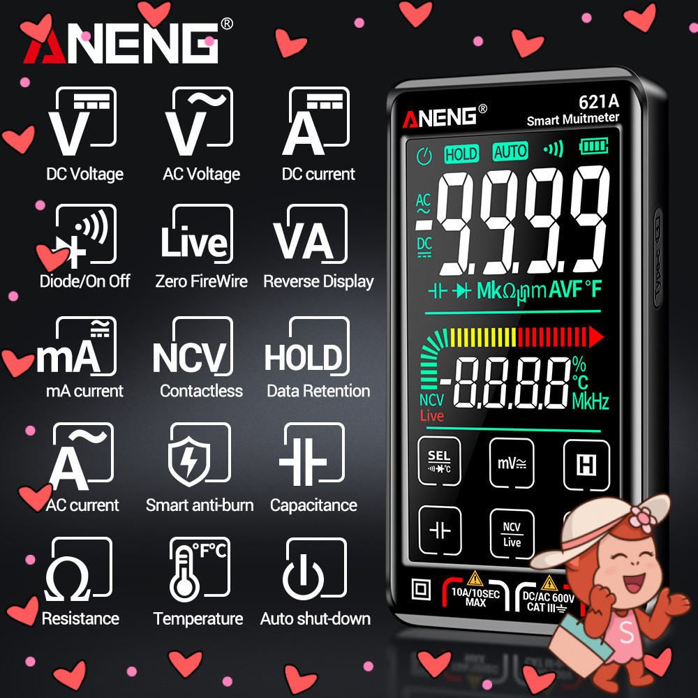 ANENG Smart Digital Multimeter Tester Transistor Touch Screen - 621A