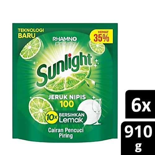 Sunlight Sabun Cuci Piring Jeruk Nipis Refill 910Ml (Isi 6)
