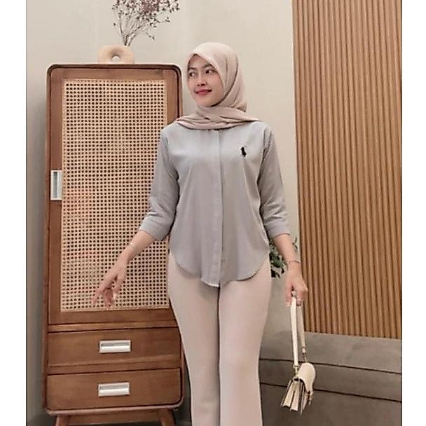 Kemeja Wanita Bordir Rayon Twill Lengan Panjang 7/8 Terbaru