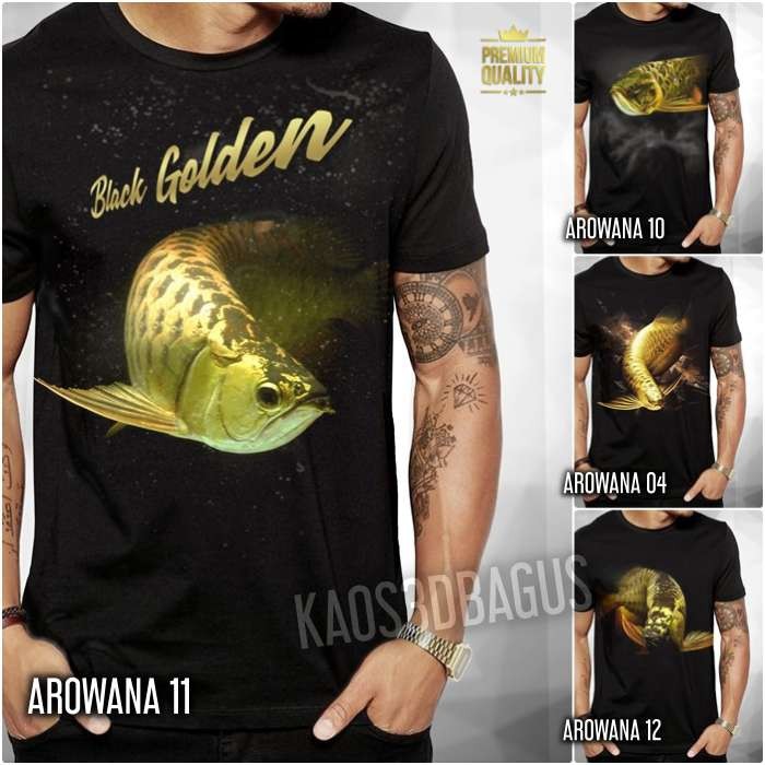 KAOS ARWANA CROSSBACK GOLDEN BLACK Arowana Fish Baju Ikan Arwana PREMIUM Distro Keren S-2XL