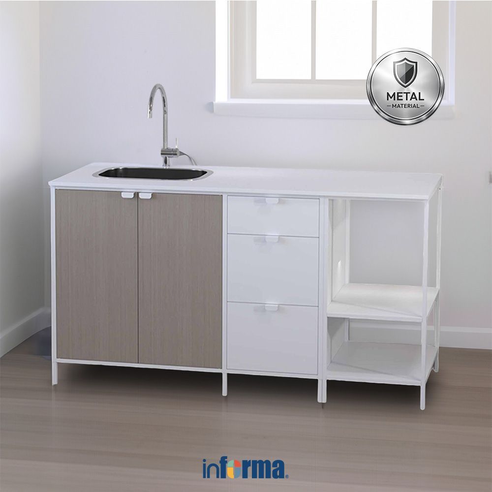 Informa Loris Kabinet Bawah Dapur Metal - Putih/Cokelat Beech Lemari Bawah Kabinet Dasar Storage Dap