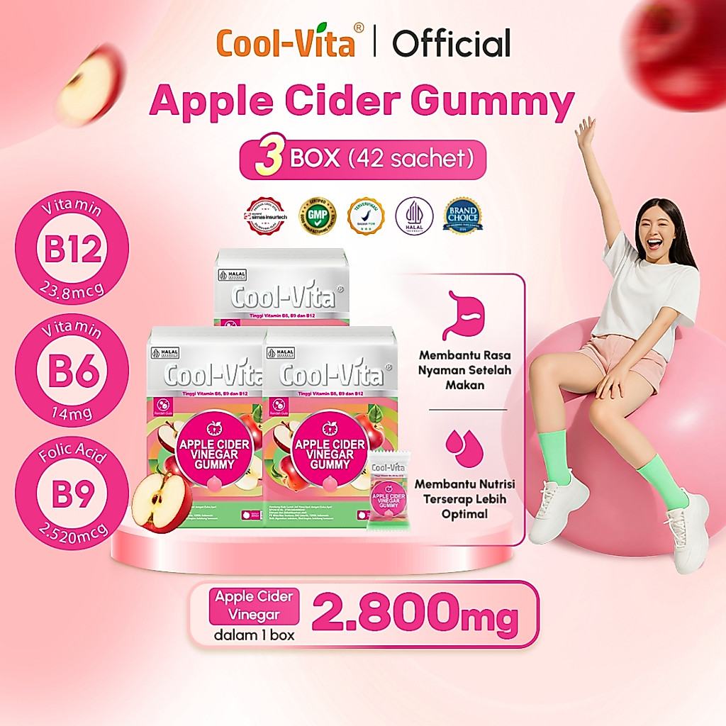 COOLVITA Terbaru 3 Box Apple Cider Vinegar Gummy | Jaga Imun & Nutrisi untuk Tubuh Ideal | Mengandun