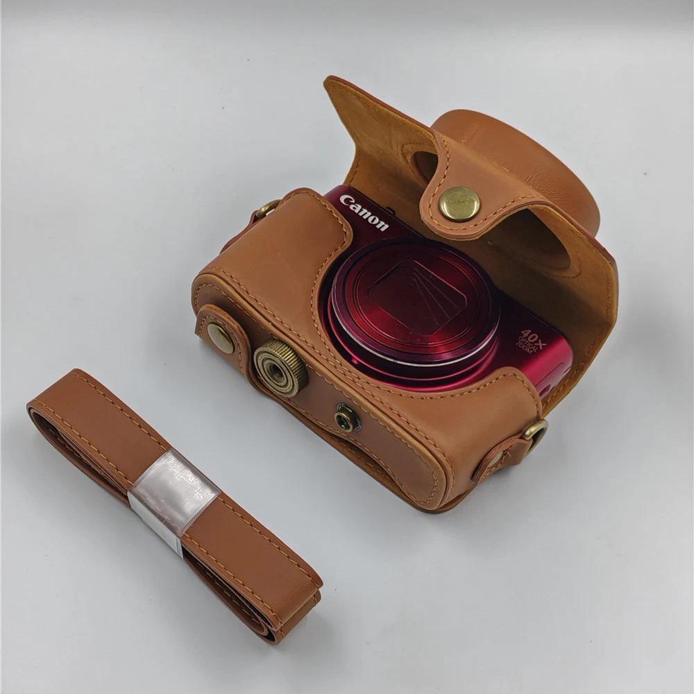 Camera Bag  PU Leather Case For Canon SX740 HS SX730 SX730HS SX720 SX720HS Full Body Cover With Stra