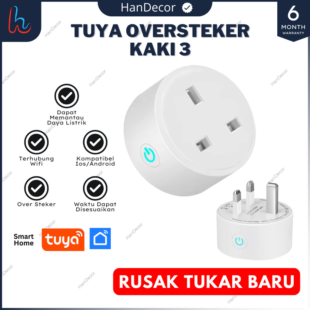 Tuya Smart Plug | Oversteker Kaki 3 | Tuya Smart Home Kaki 3 | Tuya Smart Plug 3 | Stop Kontak Pinta