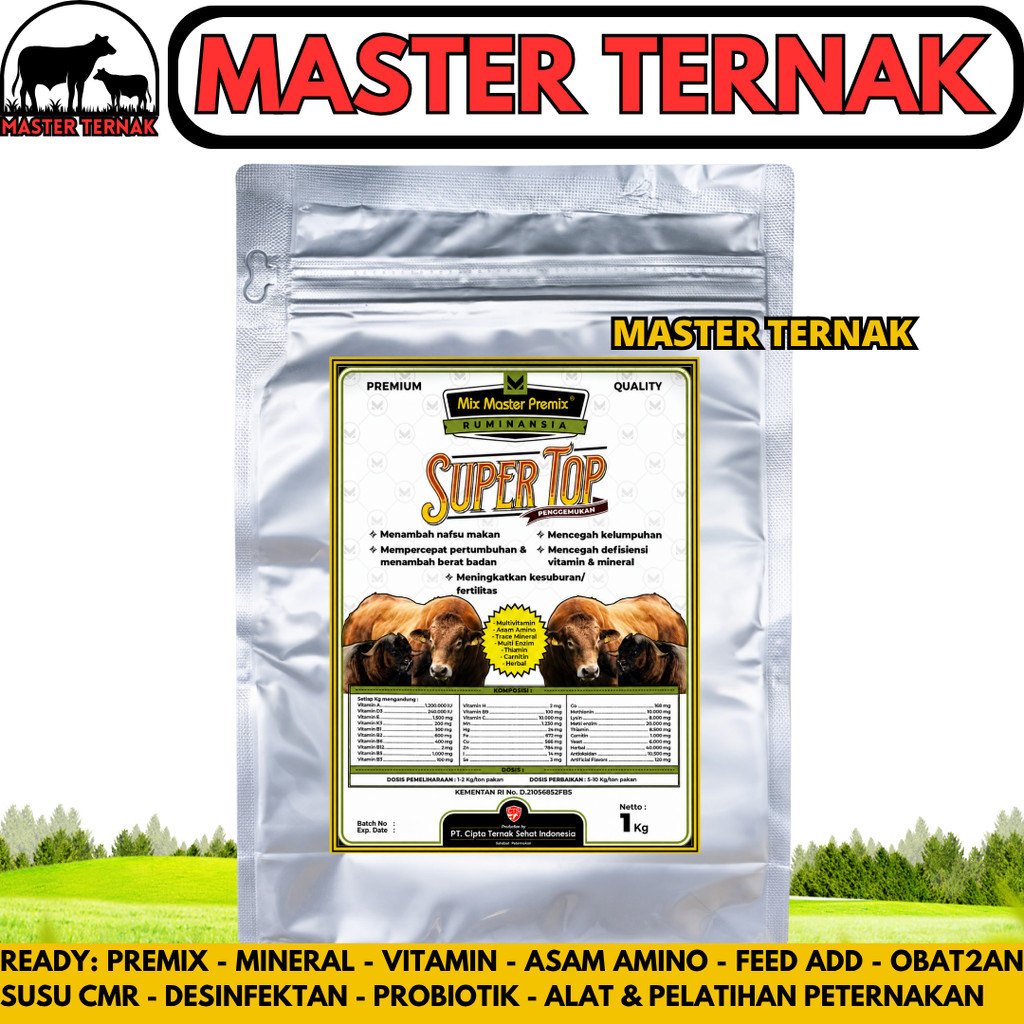 MIX MASTER PREMIX SUPER TOP PENGGEMUKAN 1 KG - Premix Pemacu Penggemukan Sapi Kambing Domba Potong