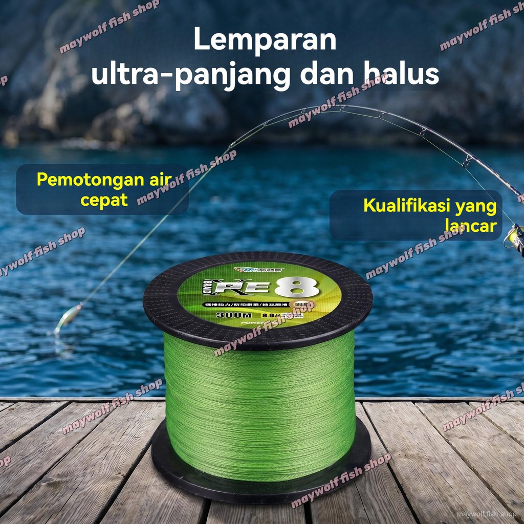 Senar Pancing PE X8 150M&300M SeaHunter Fit Or Fight Senar PE kuat Benang Pancing 300 Meter, Tahan A