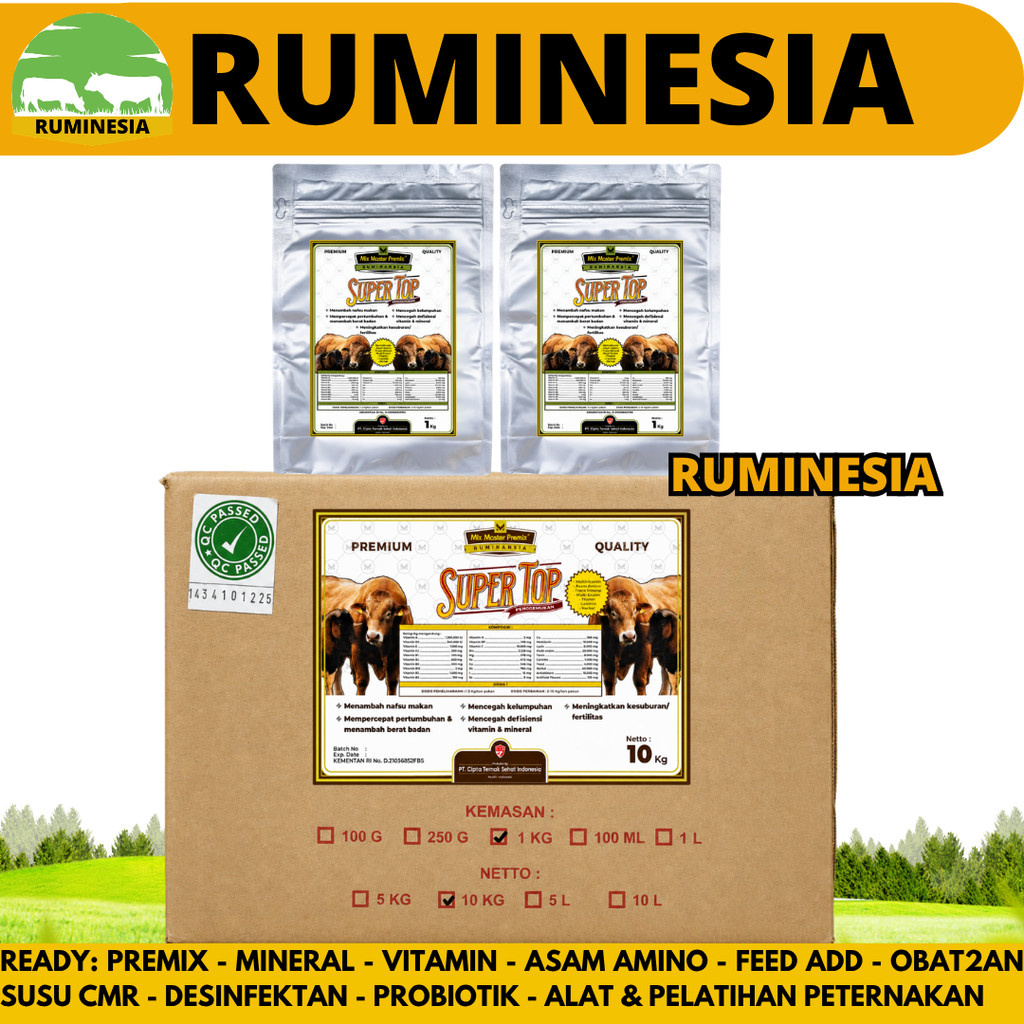 MIX MASTER SUPER TOP PENGGEMUKAN 1 DUS 10 KG - Premix Pemacu Penggemukan Sapi Kambing Domba Potong
