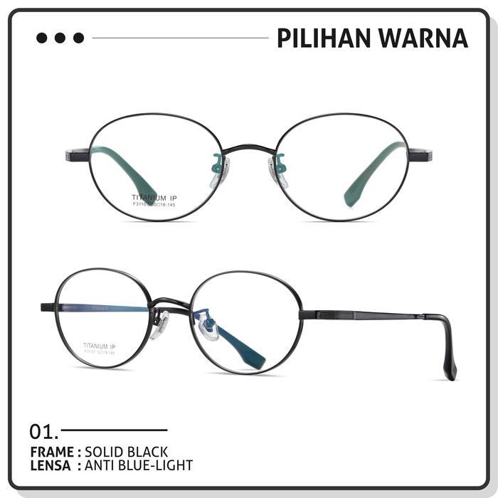 Kacamata Minus Anti Blueray Photocromic Colore.in Oval Titanium Ringan F31101 - Solid Black, Frame O