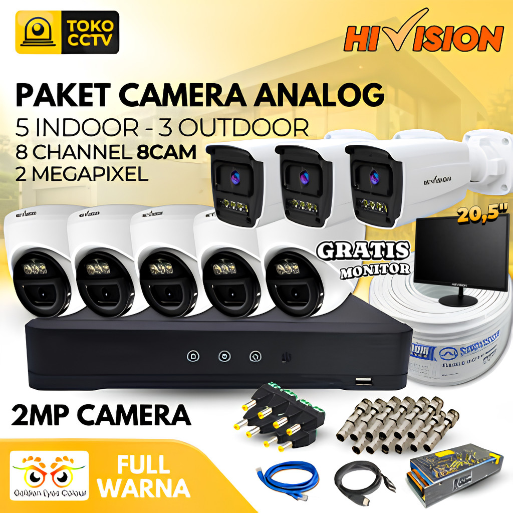 Paket CCTV Lengkap 8 Kamera Analog HiVision Support Siang Malam
