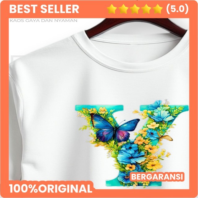 ABJAD-Y - Baju Kaos Abjad Alphabet Huruf Y Wanita | Baju Kaos Lengan Pendek Katun Asli Inisial Huruf