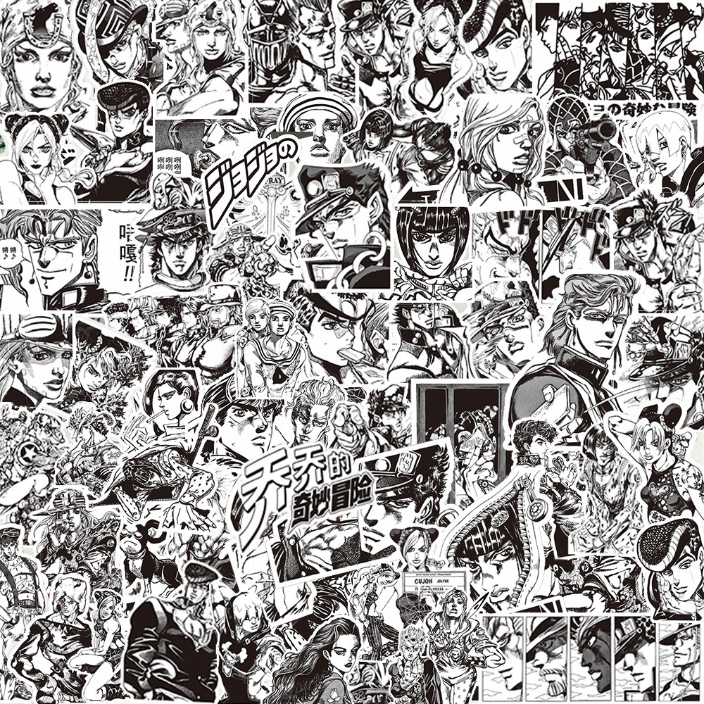 

10/30/77pcs Cool Black and White JoJo Bizarre Adventure Anime Stickers Cartoon Decals for Suitcase Notebook Laptop Sticker Decor