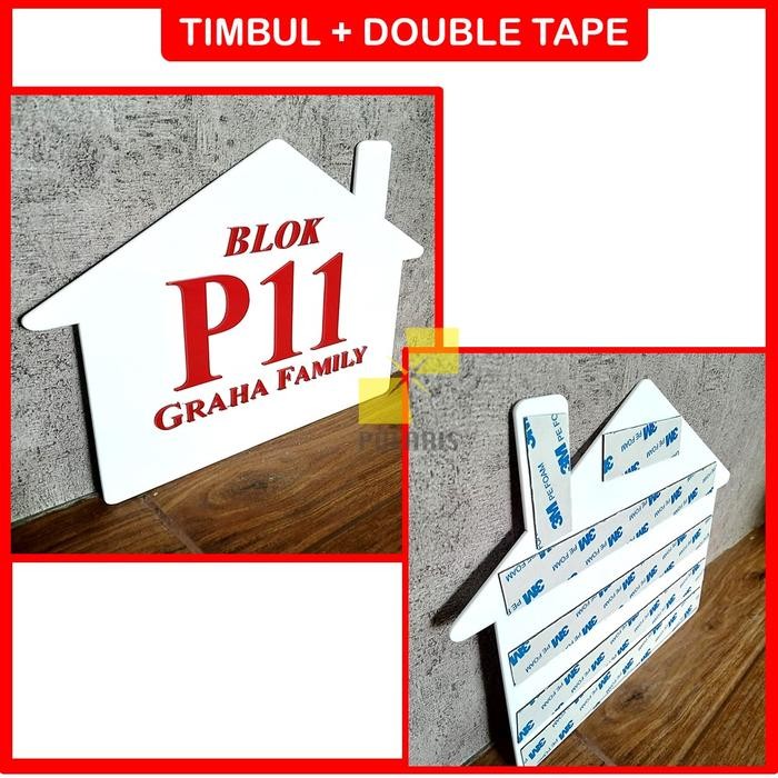 PAPAN NOMOR RUMAH AKRILIK/NOMER RUMAH AKRILIK/NO RUMAH/ALAMAT RUMAH - TIMBUL+DOBELTIP