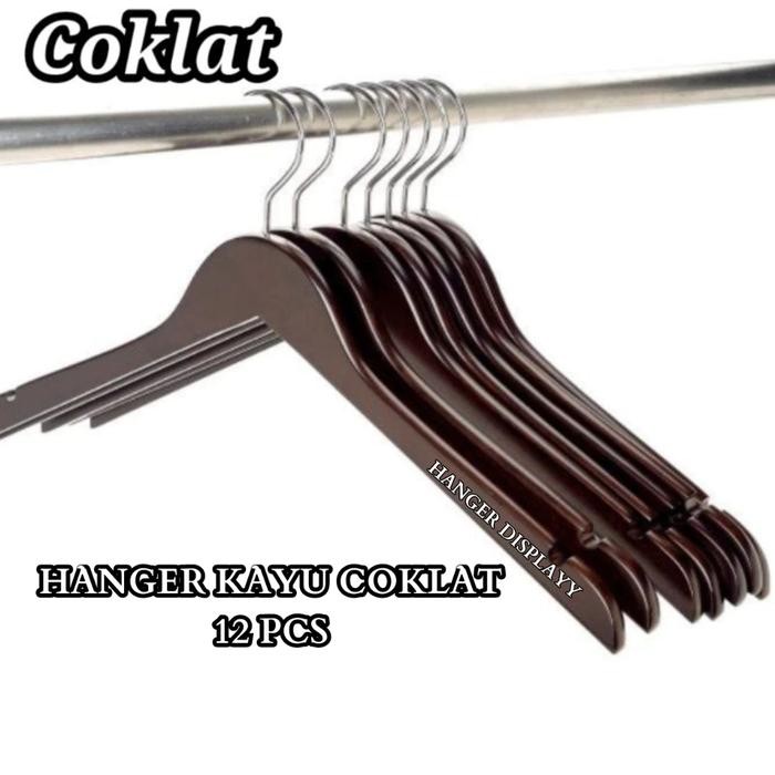 

Hanger kayu Dewasa (Wood) Warna Coklat 1 Lusin / Gantungan baju
