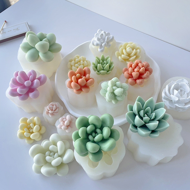 

3D Plant Succulent Flowers Silicone Candle Molds DIY Handmade Soap Gypsum Resin Crafts Making Chocolate Cake Baking Mold