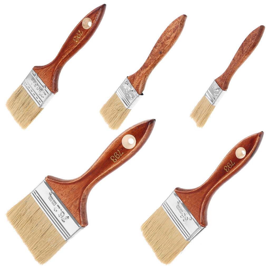 

5 Pcs Paint Brush Bristle Brushes Handle Oil Artists Plastic Painting Masonry