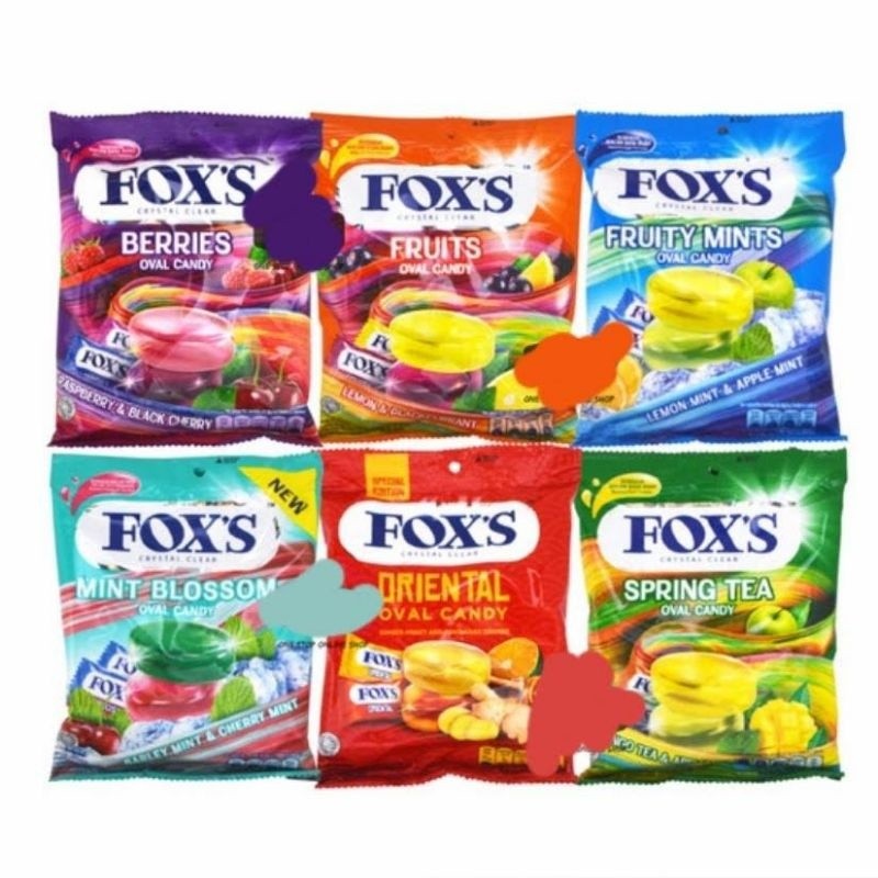 

SSG49 PERMEN FOX'S CRYSTAL CLEAR 1pack isi 50pcs FOXS FRUITY FOXS MINTS PERMEN SG