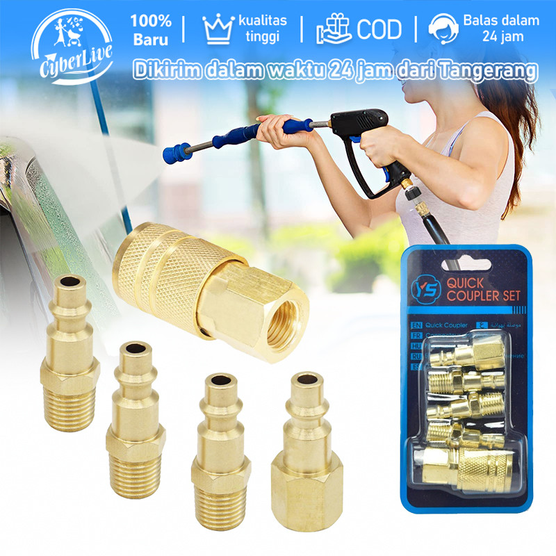 Isi 5 Quick Coupler Set 1/4 Inch Sambungan Selang Udara Kompresor Angin