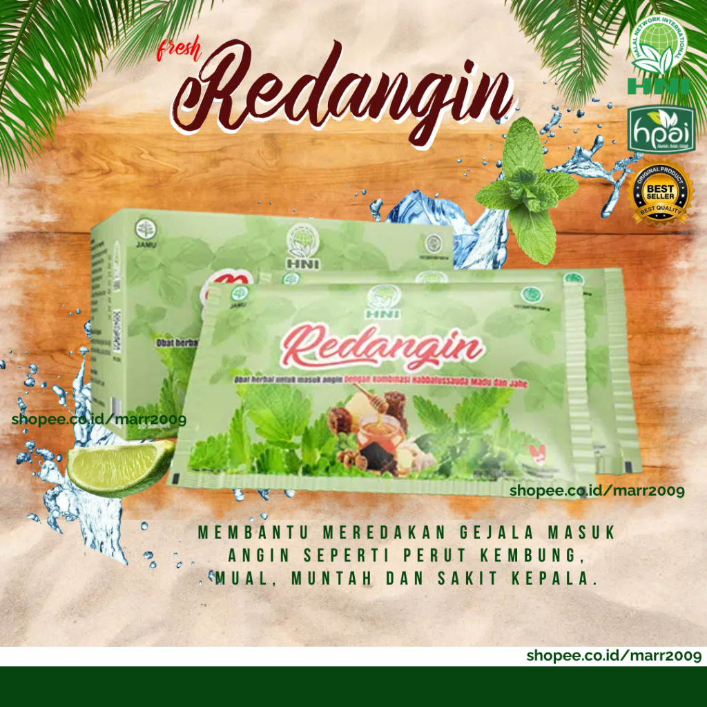 

Redangin - Meredakan Gejala Masuk Angin - Perut Kembung - Mual - Muntah - Sakit Kepala - HNI HPAI