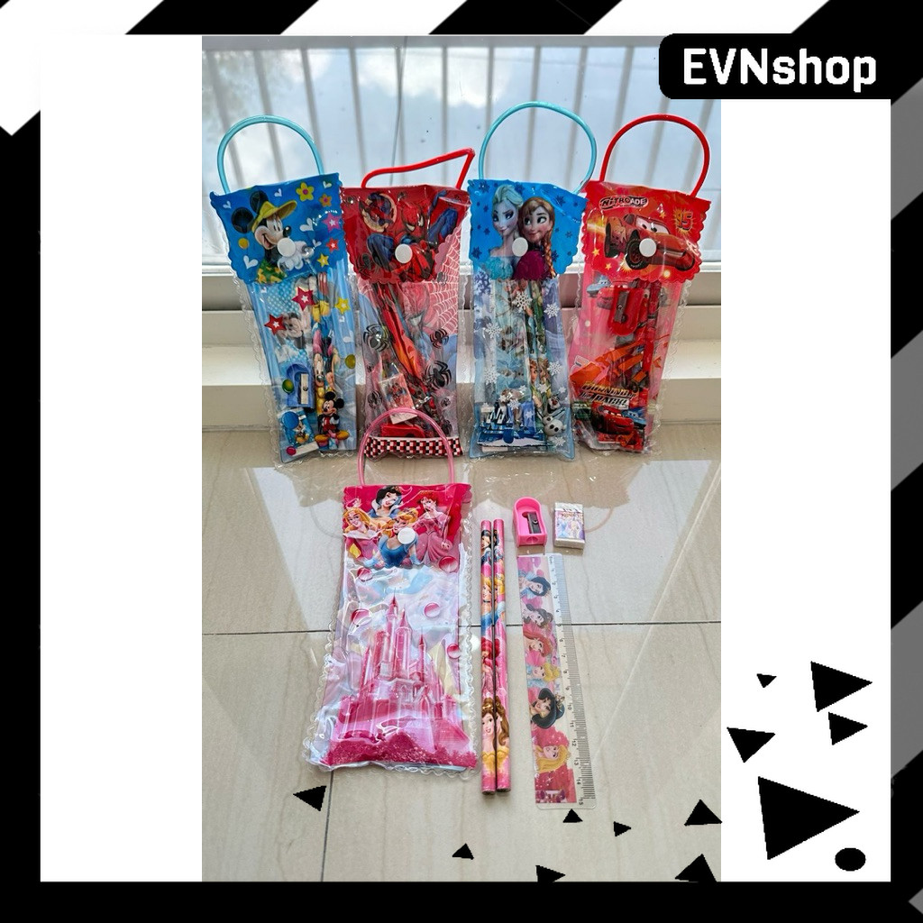 

801 Stationery Set Anak Tas Karakter Lucu 5 in 1 | Pensil, Penghapus, Rautan, Penggaris | Souvenir Kado Sekolah 801