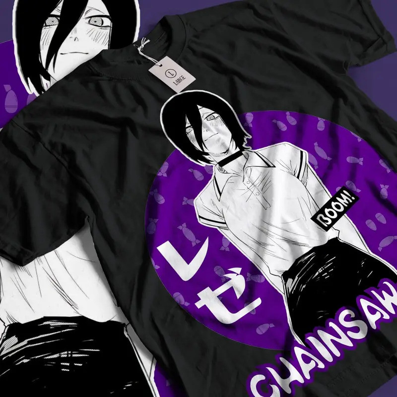 Kaos Reze Chainsaw Man Makima Power Aki Denji Anime Kaos Lembut Semua Ukuran