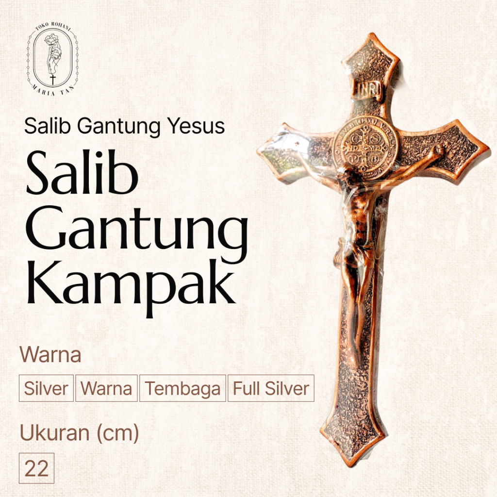 Salib Gantung Katolik Kampak 22cm - Varian (Silver/Tembaga/Warna/Full Silver) - Salib Dinding