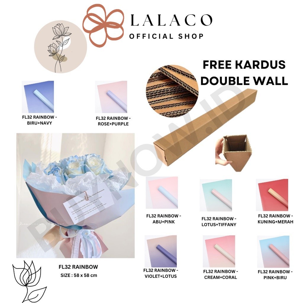

LALACO - (5 LEMBAR) - FL32 RAINBOW Kertas Bunga Paper Buket Motif Pelangi Transparan Florist Cellophane