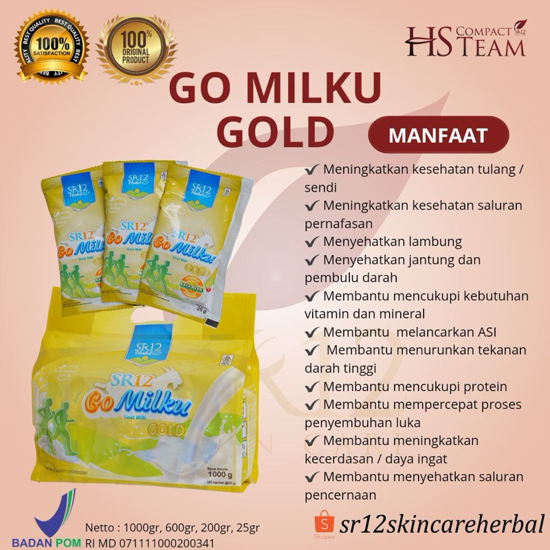

[PROMO EXTRA] 1000grm GoMilku Gold Sachet SR12 Susu Kambing Etawa 1kg Isi 40 Sachet Meningkatkan Kesehatan BPOM